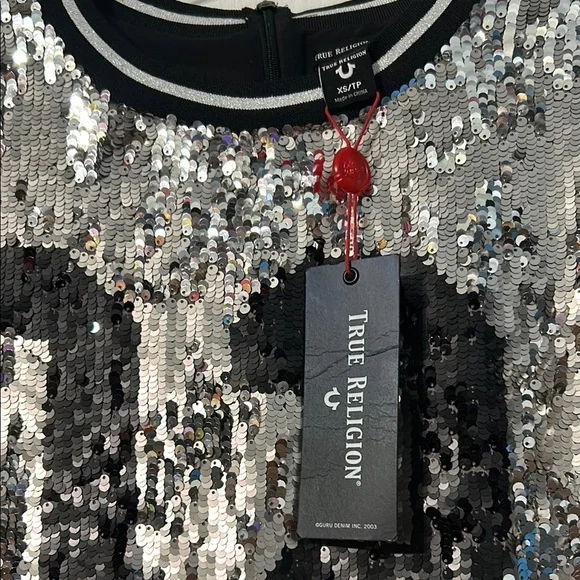 True Religion Silver Sequin Dress with Black Detail - Picture 3 of 11